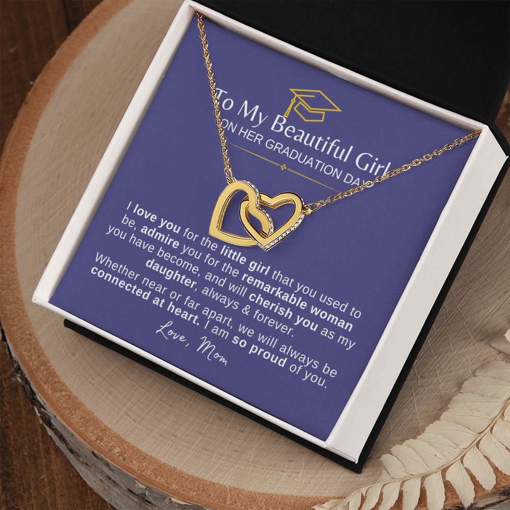 Beautiful Girl Graduation | Connected at Heart From Mom - Interlocking Hearts Necklace