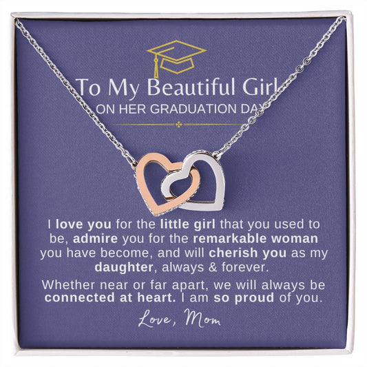 Beautiful Girl Graduation | Connected at Heart From Mom - Interlocking Hearts Necklace