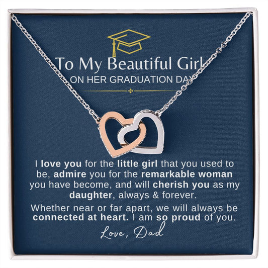 Beautiful Girl Graduation | Connected at Heart From Dad - Interlocking Hearts Necklace