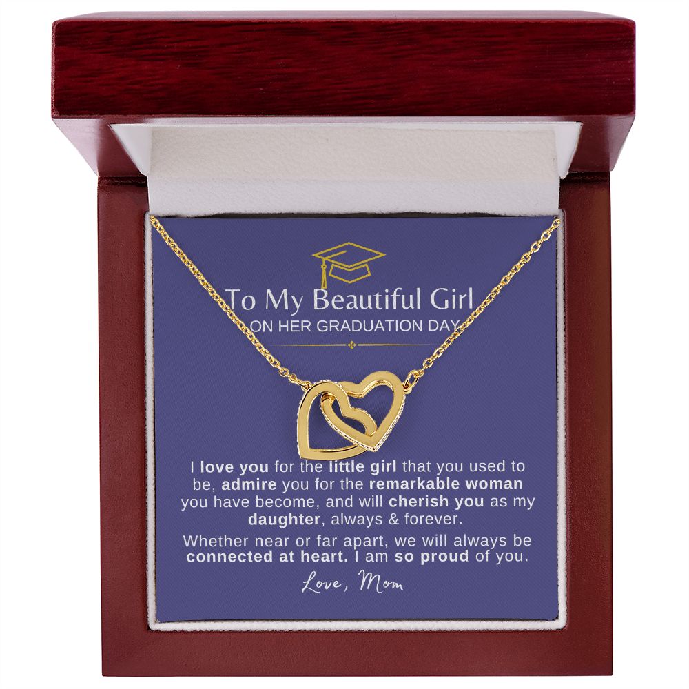 Beautiful Girl Graduation | Connected at Heart From Mom - Interlocking Hearts Necklace