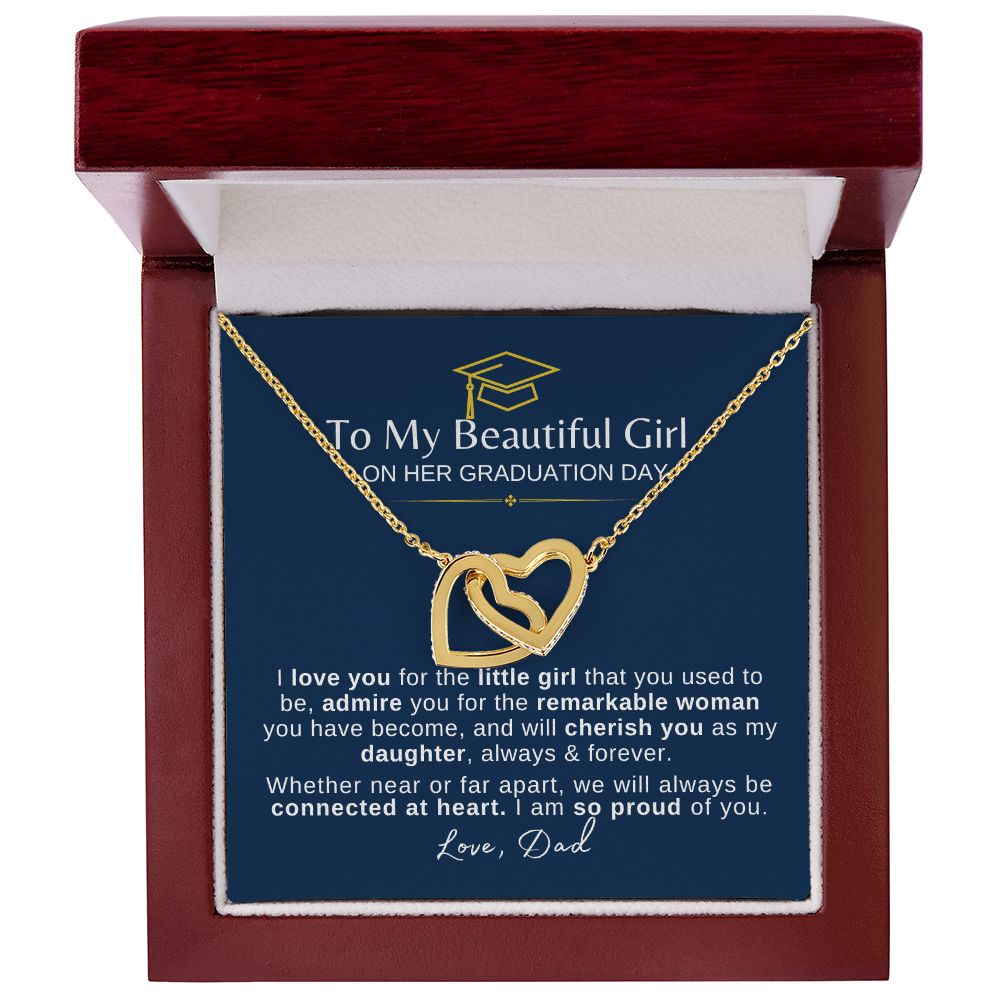 Beautiful Girl Graduation | Connected at Heart From Dad - Interlocking Hearts Necklace