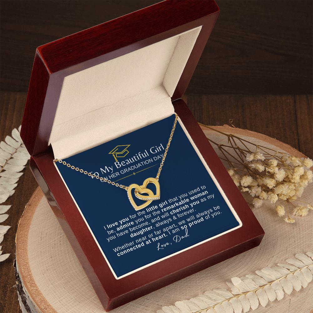 Beautiful Girl Graduation | Connected at Heart From Dad - Interlocking Hearts Necklace