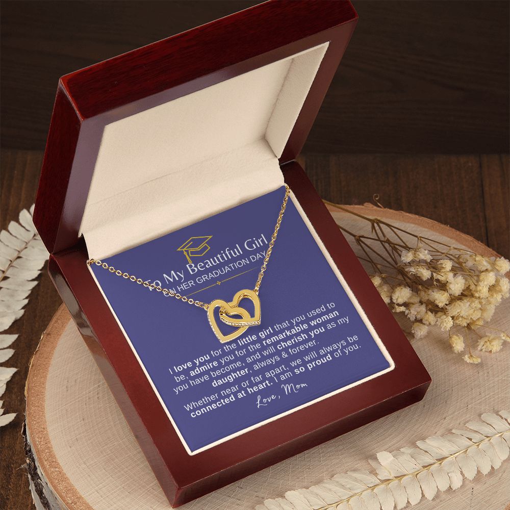 Beautiful Girl Graduation | Connected at Heart From Mom - Interlocking Hearts Necklace