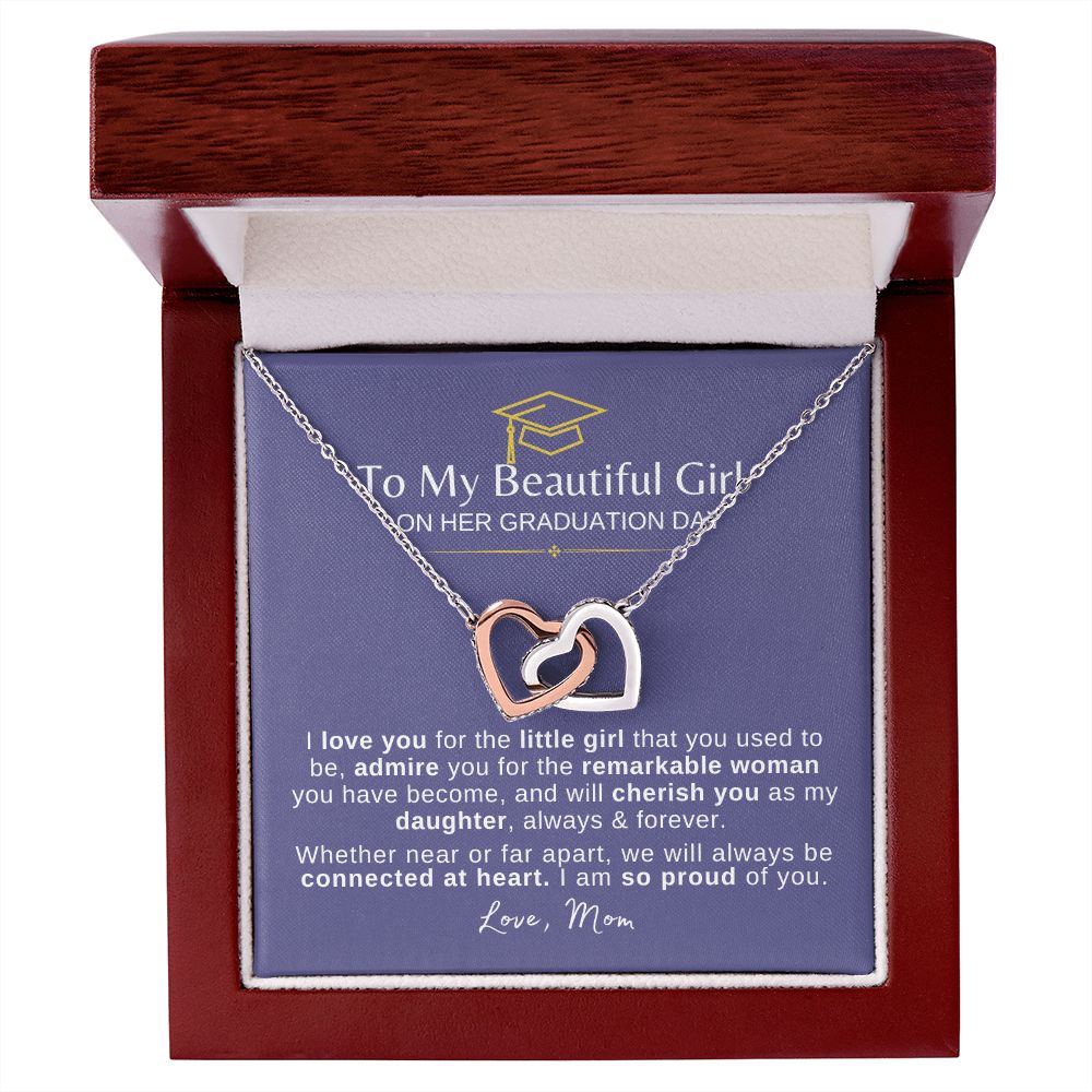 Beautiful Girl Graduation | Connected at Heart From Mom - Interlocking Hearts Necklace