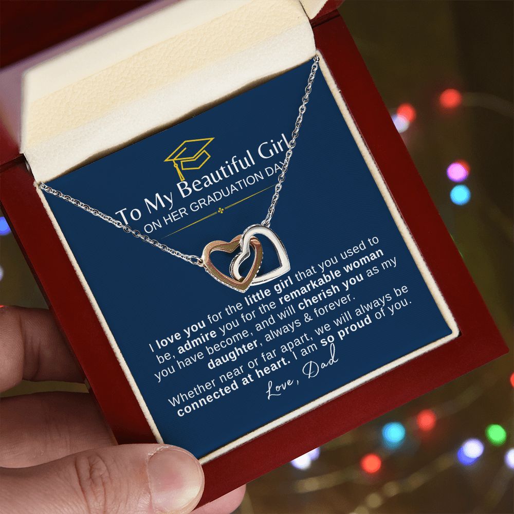 Beautiful Girl Graduation | Connected at Heart From Dad - Interlocking Hearts Necklace