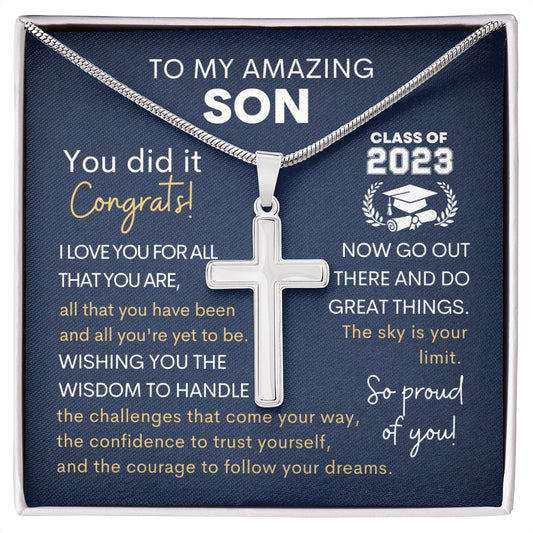 Amazing Son Graduation | You Did It Congrats! - Cross Necklace