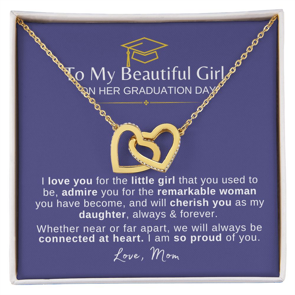 Beautiful Girl Graduation | Connected at Heart From Mom - Interlocking Hearts Necklace