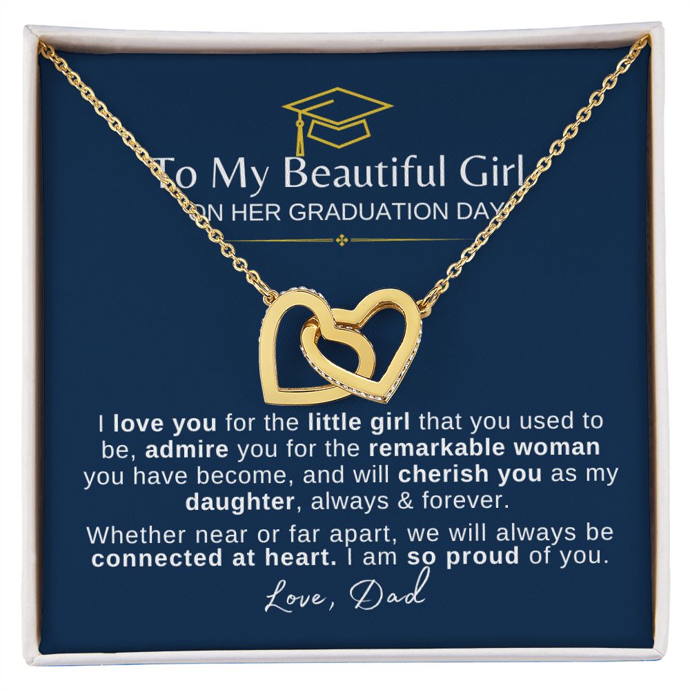 Beautiful Girl Graduation | Connected at Heart From Dad - Interlocking Hearts Necklace