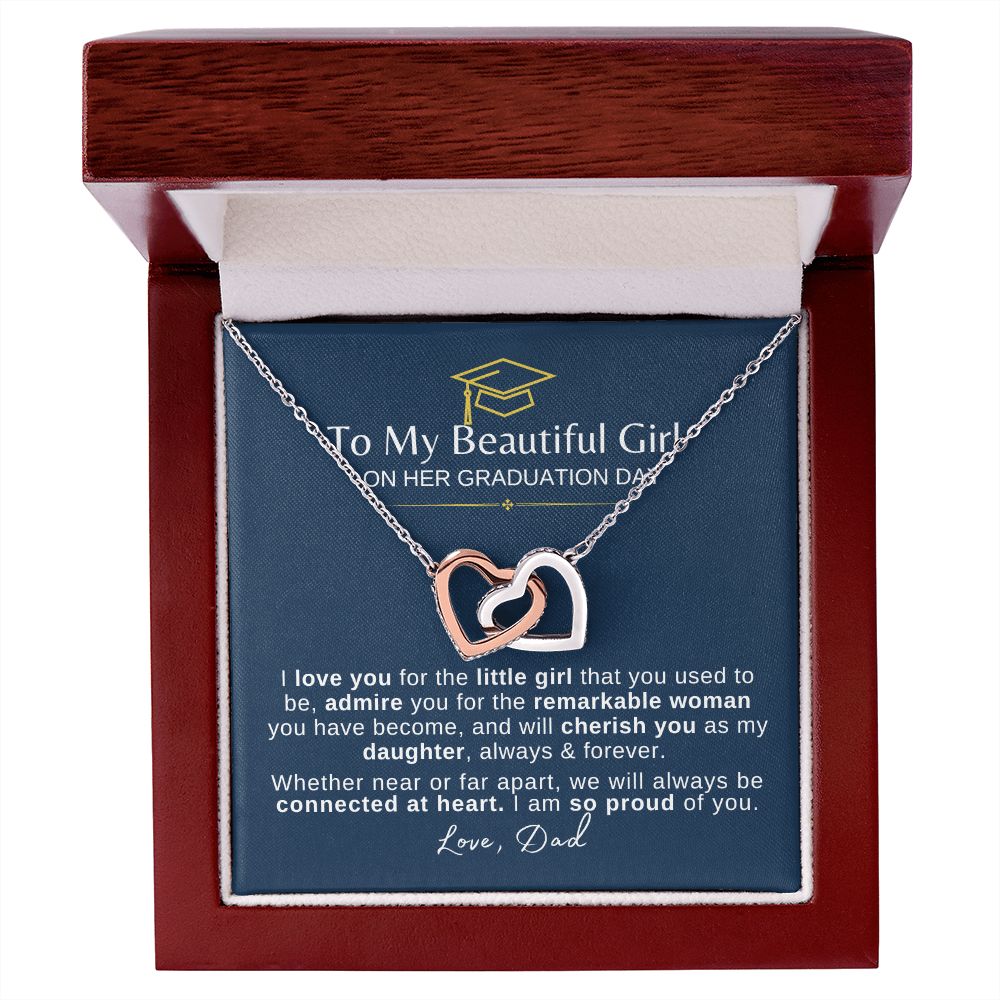Beautiful Girl Graduation | Connected at Heart From Dad - Interlocking Hearts Necklace