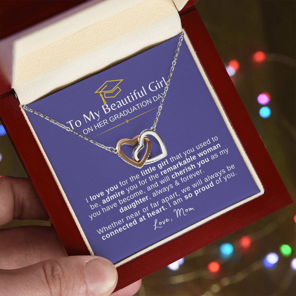 Beautiful Girl Graduation | Connected at Heart From Mom - Interlocking Hearts Necklace